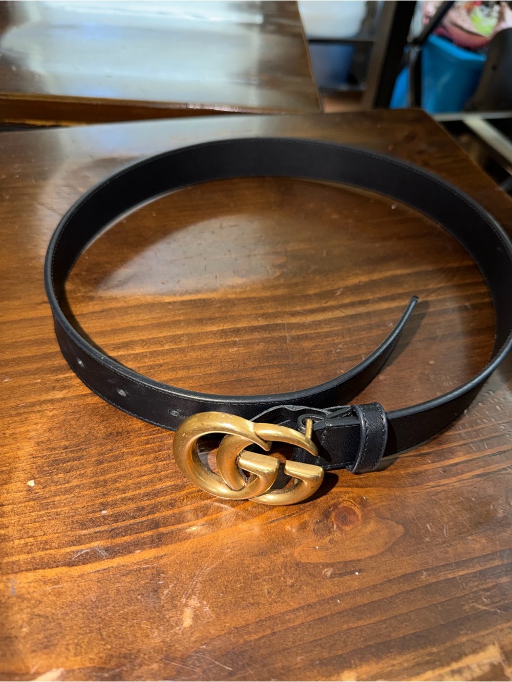 Gucci Black Leather Belt with Gold Double G Buckle